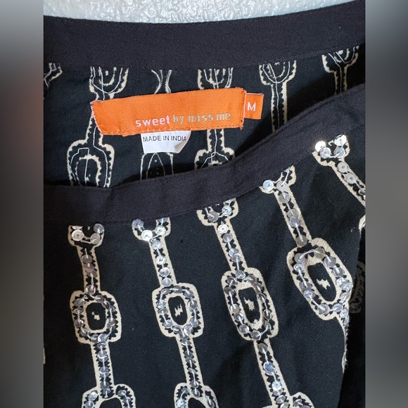 Miss Me - Black and Cream A-Line Silver Sequins Skirt - Picture 5 of 12